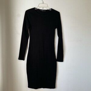 Princess Polly Lioness Black Don't Blame Me Long Sleeve Side Slit Dress S